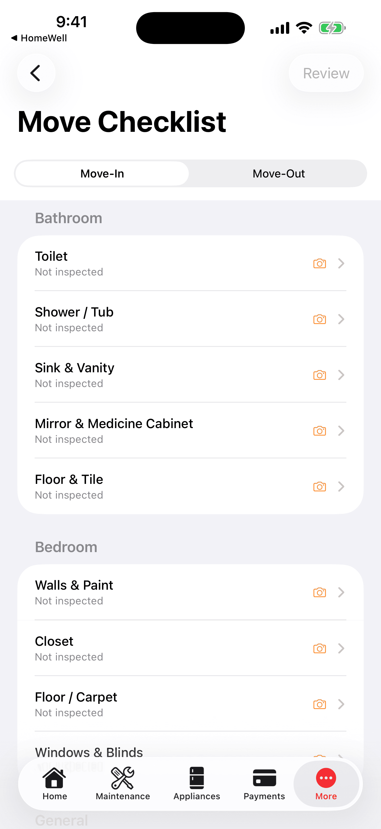 HomeWell Tenant mobile move checklist