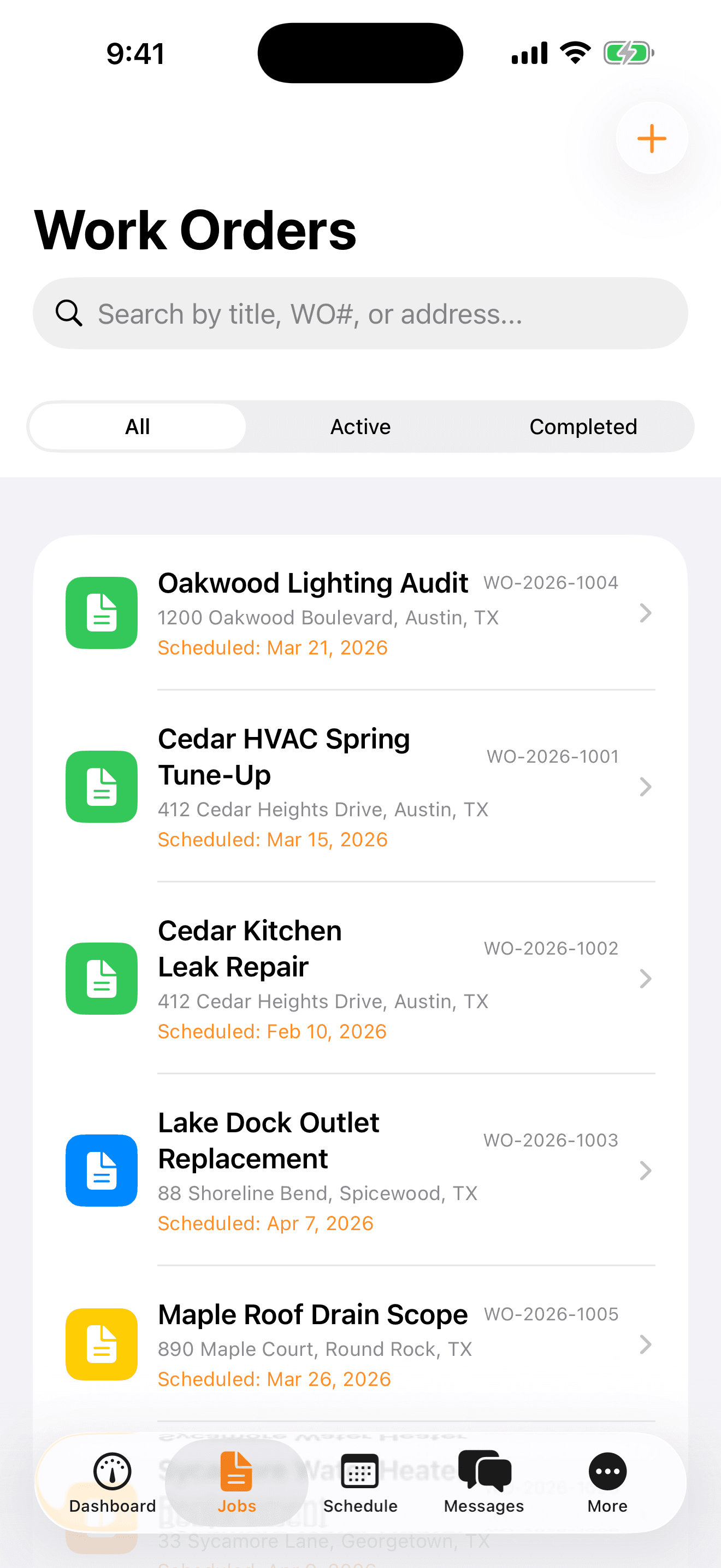 HomeWell Vendor mobile jobs screen