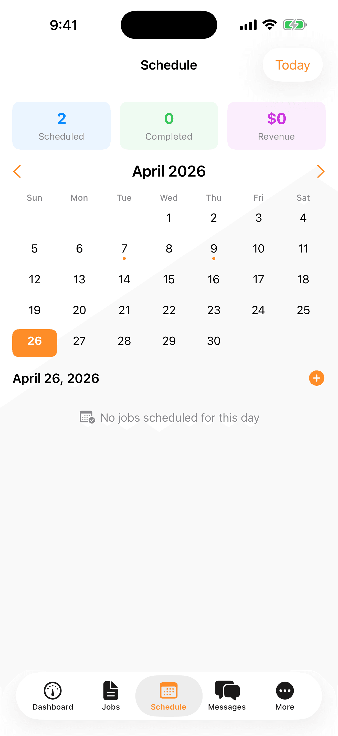 HomeWell Vendor mobile schedule screen